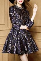 Oasap Vintage Three Quarter Sleeve A-line Printed Dress