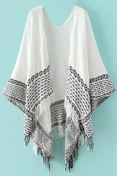 Oasap Geo Jacquard Fringed Shawl Coat