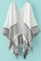 Oasap Geo Jacquard Fringed Shawl Coat