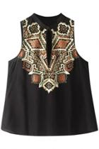 Oasap National Wind Print Cut-out Front Sleeveless Top