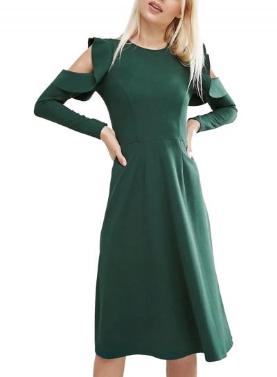 Oasap Women's Open Shouler Ruffled Sleeve A-line Dress