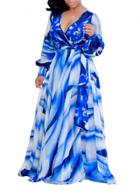 Oasap V Neck Long Sleeve Floral A-line Maxi Party Dress