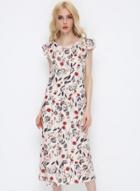 Oasap Fashion Ruffle Sleeve Floral Printed Maxi Dress
