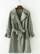 Oasap Turn Down Collar Flare Sleeve Solid Color Coat