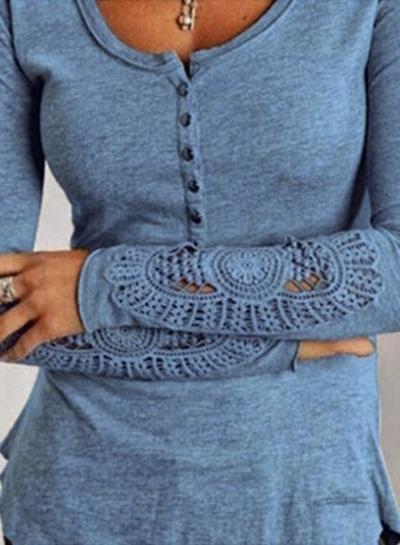 Oasap Fashion Long Sleeve Lace Panel Slim Fit Tee