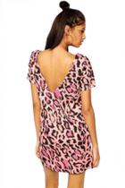 Oasap Pink Leopard Print V Back Dress