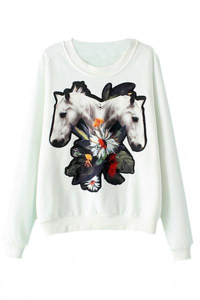Oasap Graphic Horse Pattern Sweatshirt