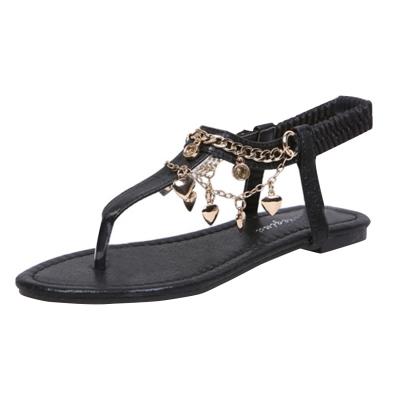 Oasap Metal Chain Clip Toe Flat Heels Sandals