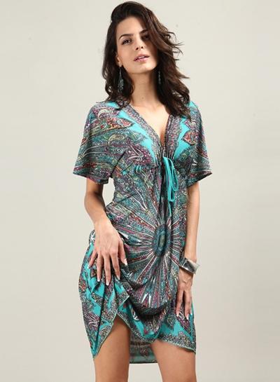 Oasap V Neck Short Sleeve Floral Printed Dresses