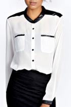 Oasap Charming Pu Color Block Woman Blouse