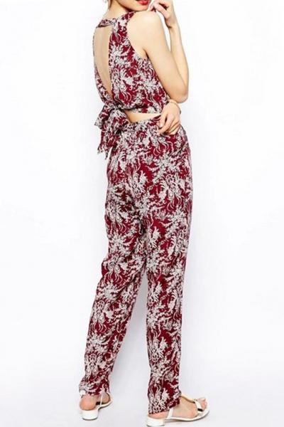 Oasap Gorgeous Print High Waist Cutout Jumpsuits