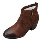 Oasap Rhinestone Detail Round Toe Block Heels Boots