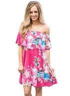 Oasap Ruffle Off Shoulder Floral Mini Dress