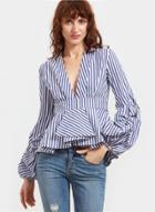 Oasap Stripe V Neck Latern Sleeve Peplum Blouse