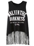 Oasap Women's Letter Graphic Sleeveless Tasseled Knit Top