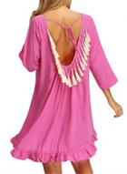Oasap Women's Round Neck Ruffled Hem Tasseled Back Dress