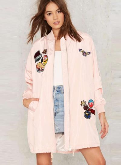 Oasap Women's Cartoon Splicing Long Bomber Jacket