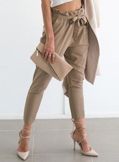 Oasap Fashion Ruffle Waist Pencil Pants With Belt