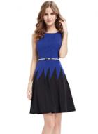 Oasap Women's Vintage Color Block Sleeveless Pleated A-line Dress