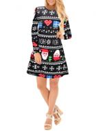 Oasap Round Neck Long Sleeve Father Christmas Printed Dress