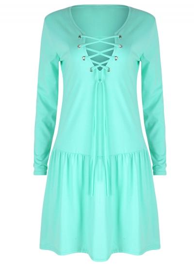 Oasap Women's Fashion Lace Up Front Ruffled Dress
