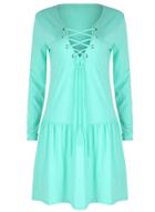 Oasap Women's Fashion Lace Up Front Ruffled Dress