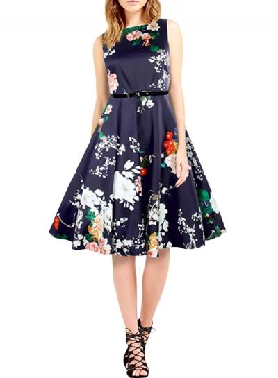Oasap Women's Retro Floral Print Sleeveless A-line Dress