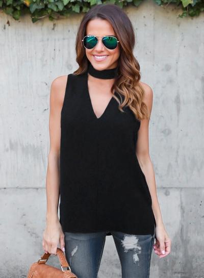 Oasap Choker V Neck Sleeveless Chiffon Tank