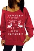 Oasap Merry Christmas Print Round Neck Knit Sweatshirt