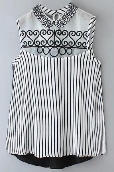 Oasap Modernist Contrast Striped Print High-low Blouse