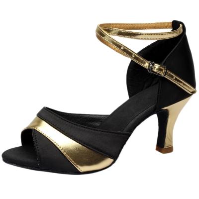 Oasap Peep Toe Ankle Strap Patchwork Latin Dance Shoes