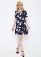 Oasap Floral Printed Short Sleeve Loose Fit Ruffle Dress