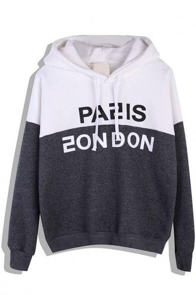 Oasap Simple Color-blocked Long Sleeves Hoodie
