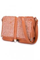 Oasap Faux Fur Padded Orange Shoulder Bag