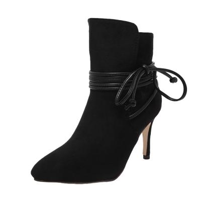 Oasap Solid Color Pointed Toe Lace Up Stiletto Gladiator Boots