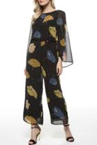 Oasap Fashion Lotus Leaf Print Lining Long Sleeve Jumpsuit