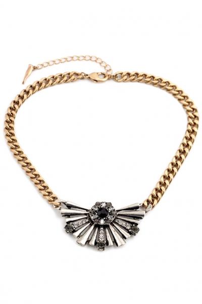 Oasap Dazzle Fan Pattern Curb Chain Necklace