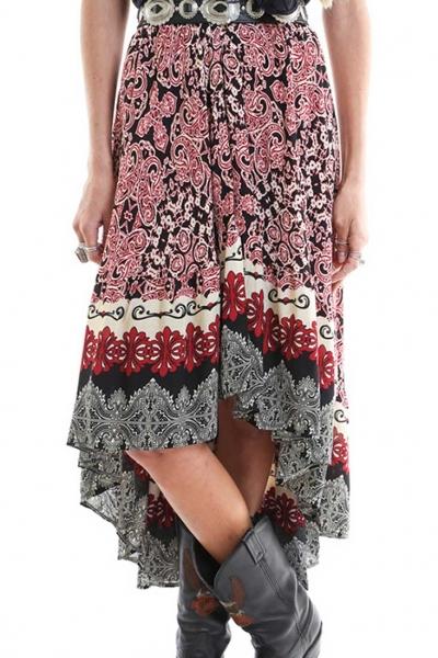 Oasap Dreamy Paisley Print High Low Skirt