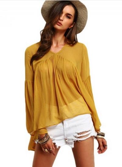 Oasap V Neck Flare Sleeve Loose Blouses
