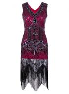 Oasap V Neck Sleeveless Sequins Club Dress With Tassel