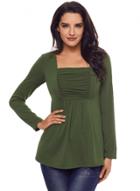 Oasap Army Green Square Neckline Ruched Long Sleeve Blouse