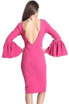 Oasap Pink Long Sleeves Cocktail Dress With Tulip Cuffs