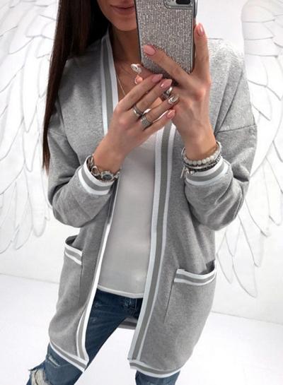 Oasap Casual Long Sleeve Open Front Knit Cardigan With Pockets