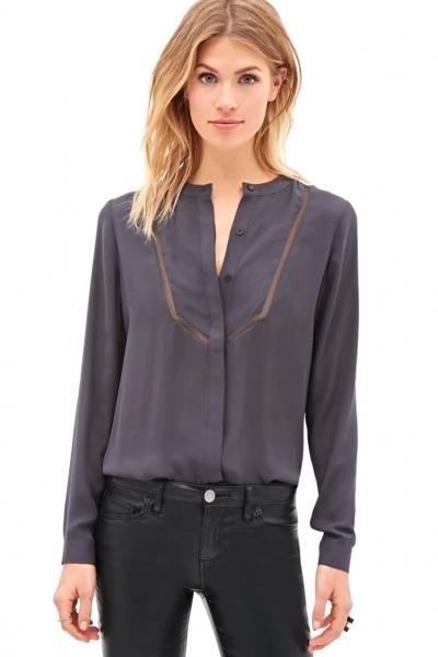 Oasap Glam Organza Insert Chiffon Button Down Shirt