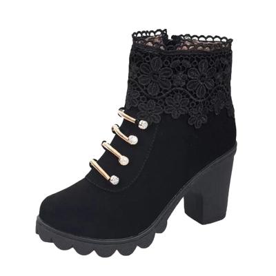Oasap Block Heels Side Zipper Lace Boots