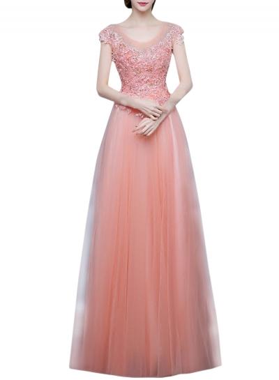 Oasap Women's Sleeveless Sequins Floral Lace Embroidery Maxi Wedding Dress