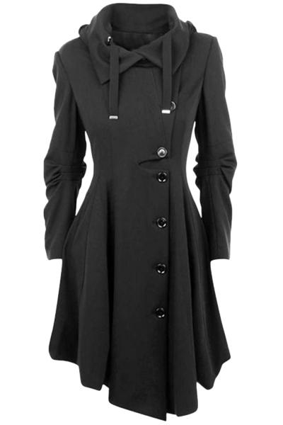 Oasap Modern Button Closure Asymmetrical Hem Black Coat