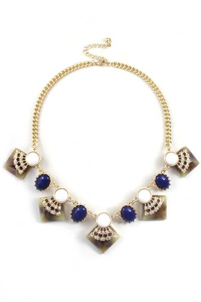 Oasap Shiny Diamond Colorblocked Faux Stone Necklace
