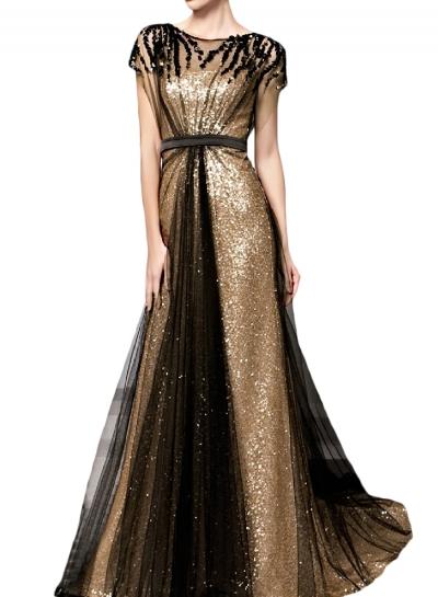 Oasap Delicated Sequin Trim Evening Prom Dress