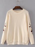 Oasap Round Neck Floral Embroidery Pullover Sweaters